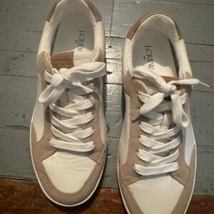 J. Crew Men's Cream and Tan leather Sneakers